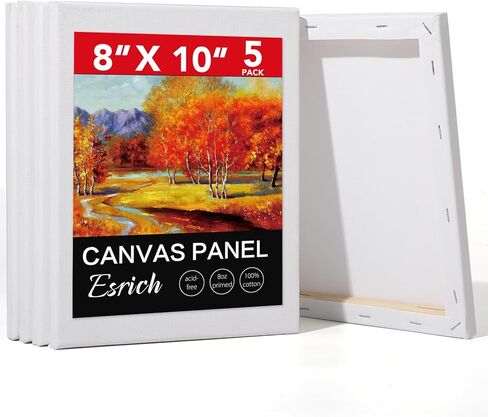 ESRICH Stretched Canvas for Painting, 5 Pack 8x10 Canvas Value Pack, Primed Acid-Free Cotton Blank Canvas, Paint Canvases for Oil & Acrylic Paint. in Kuwait