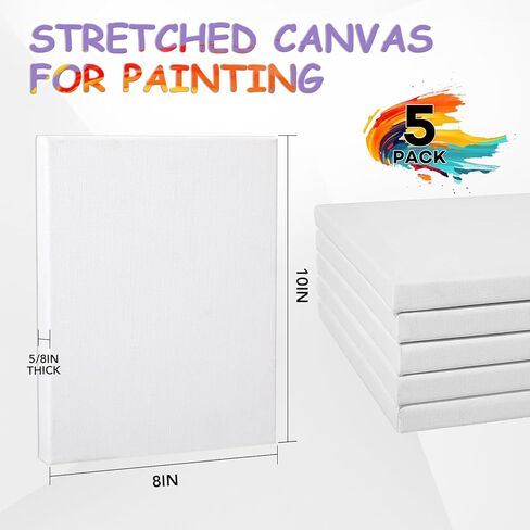 ESRICH Stretched Canvas for Painting, 5 Pack 8x10 Canvas Value Pack, Primed Acid-Free Cotton Blank Canvas, Paint Canvases for Oil & Acrylic Paint. in Kuwait