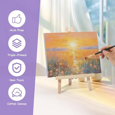 ESRICH Stretched Canvas for Painting, 5 Pack 8x10 Canvas Value Pack, Primed Acid-Free Cotton Blank Canvas, Paint Canvases for Oil & Acrylic Paint. in Kuwait