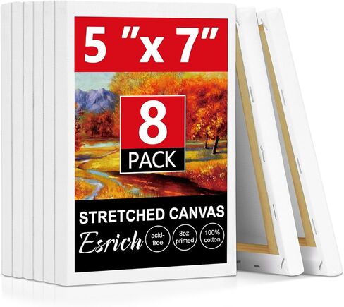 ESRICH Stretched Canvas for Painting, 5 Pack 8x10 Canvas Value Pack, Primed Acid-Free Cotton Blank Canvas, Paint Canvases for Oil & Acrylic Paint. in Kuwait