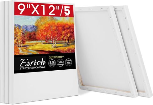 ESRICH Stretched Canvas for Painting, 5 Pack 8x10 Canvas Value Pack, Primed Acid-Free Cotton Blank Canvas, Paint Canvases for Oil & Acrylic Paint. in Kuwait