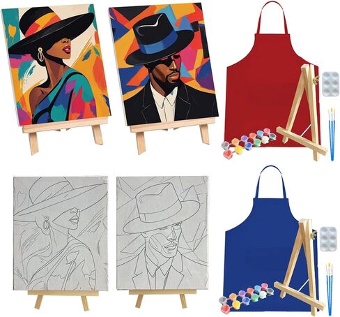 2 Pcs Sip and Paint Kit for Adults Valentine – Date Night Painting Set with Pre-Drawn Canvases, Paints, Brushes, and Easels – (Bold Couple) in Saudi Arabia
