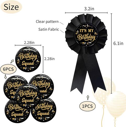 7 Pcs Black Birthday Squad Button Pins - Unisex Badges for Birthday Party Supplies for Adults & Kids Men or Women - 2.35" Button in Saudi Arabia