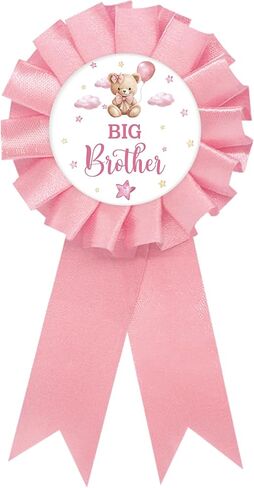 Baby Bear Big Brother Tinplate Badge Pin, Bear Brother to Pin, Bear Happy Birthday Button for Boy, Pink Rosette Birthday Boy Award Ribbon, Bear Themed Baby Shower Party Favors in Saudi Arabia