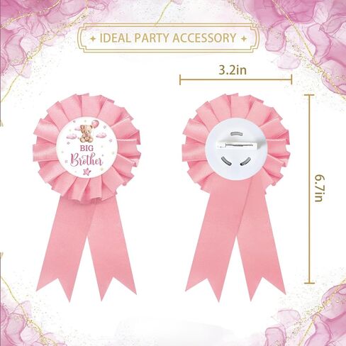 Baby Bear Big Brother Tinplate Badge Pin, Bear Brother to Pin, Bear Happy Birthday Button for Boy, Pink Rosette Birthday Boy Award Ribbon, Bear Themed Baby Shower Party Favors in Saudi Arabia