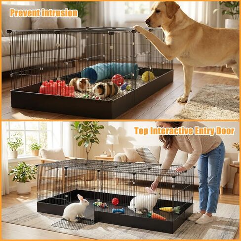 Large Guinea Pig Cages with Waterproof Liner & Openable Top, 20 Panels Fully Enclosed Pet Playpen, Dense Wire Metal Mesh Rabbit Cage Indoor for Hedgehogs, Quail, Chickens in Saudi Arabia