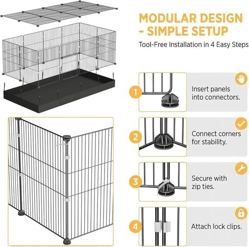 Large Guinea Pig Cages with Waterproof Liner & Openable Top, 20 Panels Fully Enclosed Pet Playpen, Dense Wire Metal Mesh Rabbit Cage Indoor for Hedgehogs, Quail, Chickens in Saudi Arabia