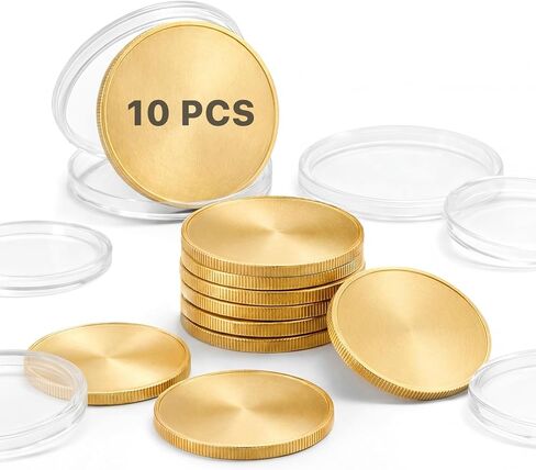 Cloudray Blank Challenge Coins 10 PCS, Brass Coin Blanks for Laser Engraving, Gold Custom Coins Engraving Blanks for Christmas Gifts, Crafts, Keychains, Badges and Company Logos, 1.57"D, Set of 10 in Saudi Arabia