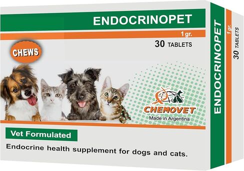 Chemovet, أقراص قابلة للمضغ للكلاب والقطط، مكمل غذائي لصحة الغدد الصماء، مرض السكري والتحكم في الوزن، 1 جرام، 30 قرصًا in Kuwait