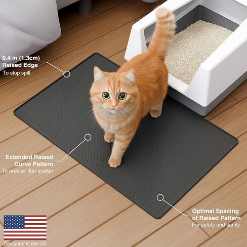 Cat Litter Box Mat - SM Small Medium Size 24 x 17 in, Water Proof, Kitty Litter Trapping Mat, Easy to Clean, Scatter Control, Odorless, Pet Supplies for Indoor Cats, Dark Gray in Saudi Arabia