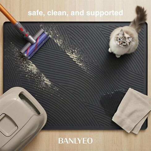 Cat Litter Box Mat - SM Small Medium Size 24 x 17 in, Water Proof, Kitty Litter Trapping Mat, Easy to Clean, Scatter Control, Odorless, Pet Supplies for Indoor Cats, Dark Gray in Saudi Arabia