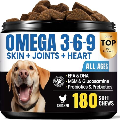 Omega 3 for Dogs – Salmon Oil for Dogs Skin & Coat Health, Fish Oil Supplement for Dog Shedding, Itch & Hot Spot Relief, Allergy Chews with EPA & DHA Fatty Acids for Skin & Joint Support - 180 Ct in Kuwait