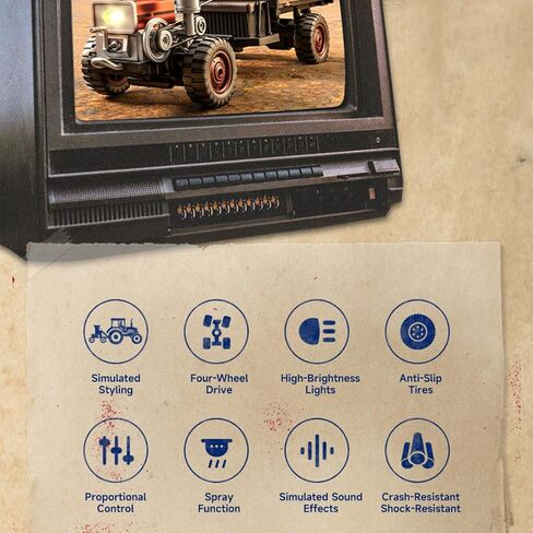 Retro Full-Proportional RC Tractor, 2.4G 4WD Realistic Tractor Model with LED Lights, Simulated Sounds and Exhaust Mist Effects, Collectible Gift for Adults (RTR) in Saudi Arabia