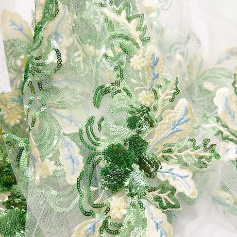 a Pair Flower Lace Appliques Blue Green Embroidery Flowers Sequin Patches Polyester Decorative Floral Appliques Wedding Gown Dress Bridal for DIY Crafting (Green) in Saudi Arabia