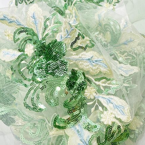 a Pair Flower Lace Appliques Blue Green Embroidery Flowers Sequin Patches Polyester Decorative Floral Appliques Wedding Gown Dress Bridal for DIY Crafting (Green) in Saudi Arabia