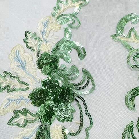a Pair Flower Lace Appliques Blue Green Embroidery Flowers Sequin Patches Polyester Decorative Floral Appliques Wedding Gown Dress Bridal for DIY Crafting (Green) in Saudi Arabia