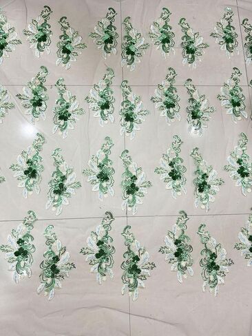 a Pair Flower Lace Appliques Blue Green Embroidery Flowers Sequin Patches Polyester Decorative Floral Appliques Wedding Gown Dress Bridal for DIY Crafting (Green) in Saudi Arabia