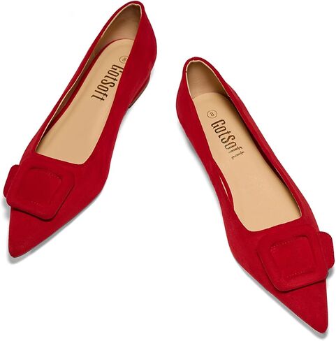 Lambskin Insole Women's Square Buckle Flats Pointed Toe Slip on Flat Comfortable Dress Shoes in Saudi Arabia