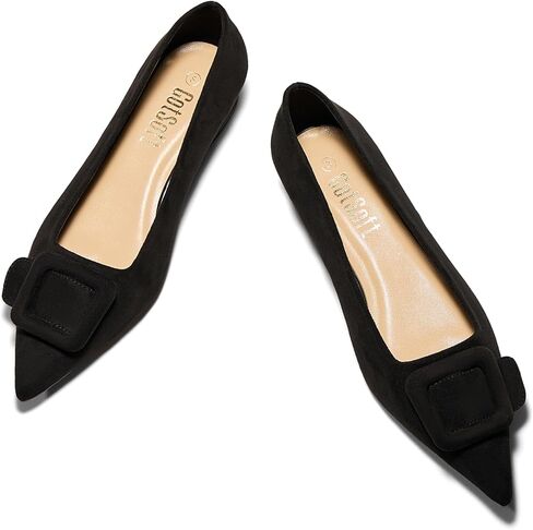 Women's Square Buckle Velvet Flats Pointed Toe Slip on Flat Comfortable Dress Shoes in Kuwait