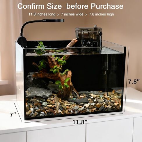 مجموعة حوض السمك نانو ناتشر، مجموعة حوض أسماك صغيرة سعة 2.8 جالون، خزان زجاجي للأسماك مع فلتر شلال وضوء للمبتدئين والأطفال للحفاظ على أسماك البيتا والأسماك الذهبية والروبيان والنباتات المائية in Kuwait
