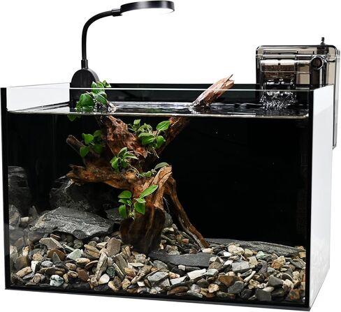 مجموعة حوض السمك نانو ناتشر، مجموعة حوض أسماك صغيرة سعة 2.8 جالون، خزان زجاجي للأسماك مع فلتر شلال وضوء للمبتدئين والأطفال للحفاظ على أسماك البيتا والأسماك الذهبية والروبيان والنباتات المائية in Kuwait