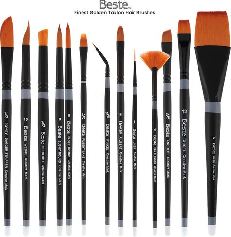 Creative Mark Beste Golden Taklon Angular، فرشاة طلاء فنية مقاس 3/8 بوصة، فرش ألوان مائية احترافية، للرسم الأكريليك، مقبض قصير، حواف حادة، مربوطة يدويًا وعلى شكل in Kuwait