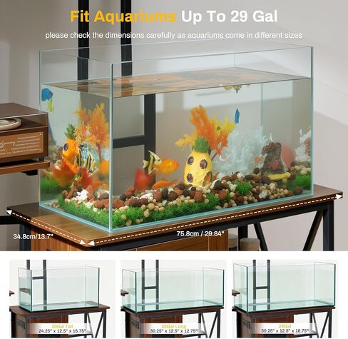 Artswish 20-29 Gallon Fish Tank Stand with Power Outlet & LED Plant Shelf - 2-in-1 Aquarium Stand, Sturdy Metal Frame with Adjustable Shelves, Walnut in Kuwait