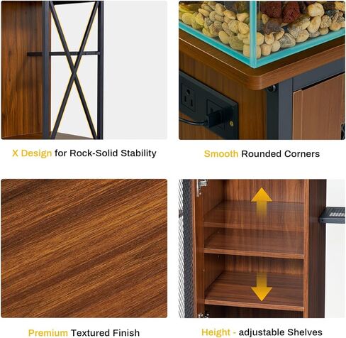 Artswish 20-29 Gallon Fish Tank Stand with Power Outlet & LED Plant Shelf - 2-in-1 Aquarium Stand, Sturdy Metal Frame with Adjustable Shelves, Walnut in Kuwait