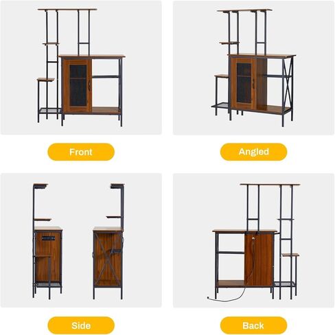 Artswish 20-29 Gallon Fish Tank Stand with Power Outlet & LED Plant Shelf - 2-in-1 Aquarium Stand, Sturdy Metal Frame with Adjustable Shelves, Walnut in Kuwait