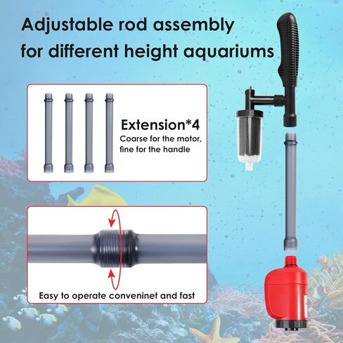 36W Electric Gravel Cleaner for Aquariums, Automatic Fish Tank Vacuum for Water Change & Sand Cleaning, with Adjustable Telescopic Pole for Large Tanks in Saudi Arabia