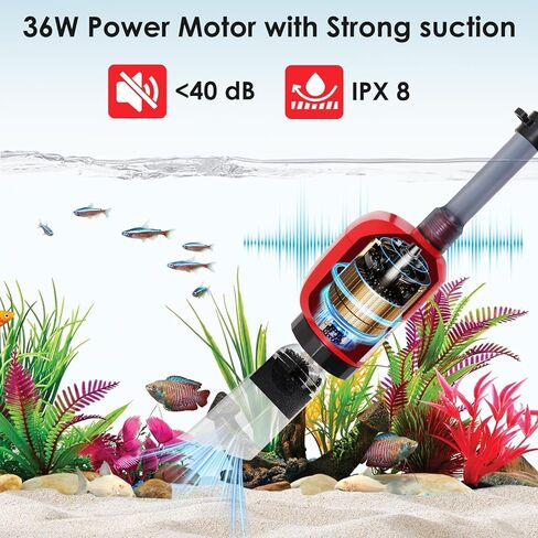 36W Electric Gravel Cleaner for Aquariums, Automatic Fish Tank Vacuum for Water Change & Sand Cleaning, with Adjustable Telescopic Pole for Large Tanks in Saudi Arabia