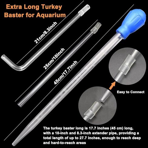 Extra Long Turkey Baster for Aquarium, 27.7 Inch Aquarium Coral Feeder, 50ml Aquarium Water Changer Siphon with 2 Pieces Extension Tubes for Fish Tank Cleaning in Saudi Arabia
