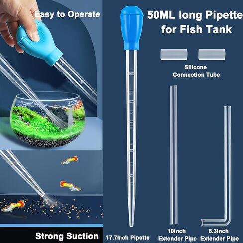 Extra Long Turkey Baster for Aquarium, 27.7 Inch Aquarium Coral Feeder, 50ml Aquarium Water Changer Siphon with 2 Pieces Extension Tubes for Fish Tank Cleaning in Saudi Arabia