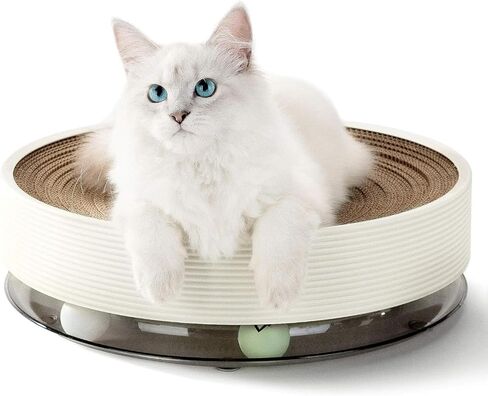 Cat Scratch Pad for Indoor Cat Round Cardboard Cat Scratcher Bed with Cat Ball Toy Ringing Bell for Multi-Cat Households Horizontal Nail File Sleep Fun All-in-One in Saudi Arabia