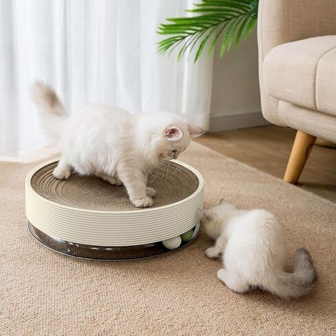 Cat Scratch Pad for Indoor Cat Round Cardboard Cat Scratcher Bed with Cat Ball Toy Ringing Bell for Multi-Cat Households Horizontal Nail File Sleep Fun All-in-One in Saudi Arabia