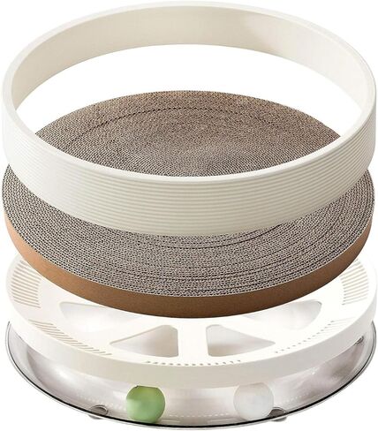 Cat Scratch Pad for Indoor Cat Round Cardboard Cat Scratcher Bed with Cat Ball Toy Ringing Bell for Multi-Cat Households Horizontal Nail File Sleep Fun All-in-One in Saudi Arabia