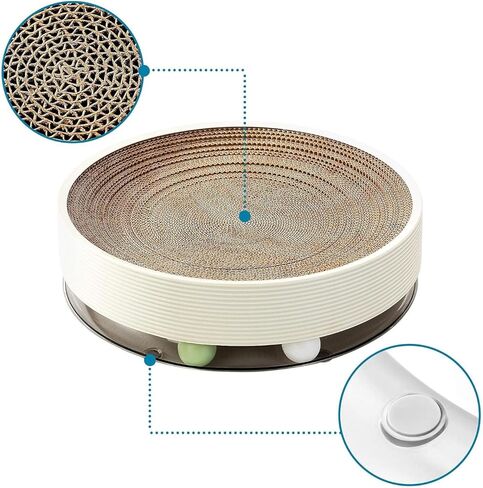 Cat Scratch Pad for Indoor Cat Round Cardboard Cat Scratcher Bed with Cat Ball Toy Ringing Bell for Multi-Cat Households Horizontal Nail File Sleep Fun All-in-One in Saudi Arabia