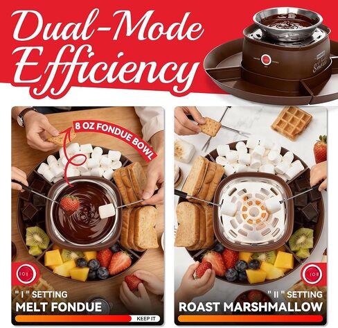 2 in 1 Electric Smore Maker & Fondue Set, Marshmallow Roaster with 4 Forks, Indoor Smores Kit for Kids & Couples, Cheese & Chocolate Fondue Pot, 4 Detachable Trays, Brown in Saudi Arabia