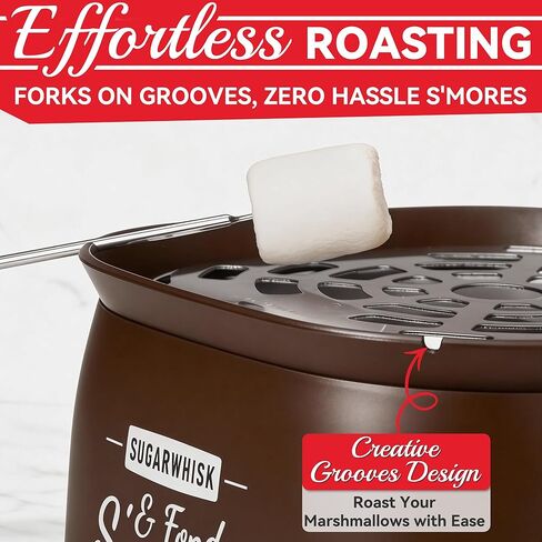 2 in 1 Electric Smore Maker & Fondue Set, Marshmallow Roaster with 4 Forks, Indoor Smores Kit for Kids & Couples, Cheese & Chocolate Fondue Pot, 4 Detachable Trays, Brown in Saudi Arabia