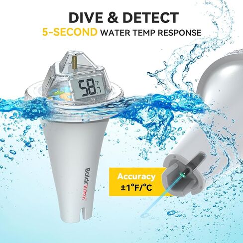BaldrTherm Digital Floating Pool Thermometer, Anti-Fog Design with 360° Visibility, IPX7 Waterproof Water Temp Monitor for Swimming Pools, Hot Tubs, Ice Baths, Spas, Aquariums & Ponds in Saudi Arabia