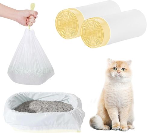24 Count Cat Litter Box Liners - Large Drawstring Cat Litter Bags, Extra Thick Heavy Duty Durable Litters Tray Pet Cats Pan Liners, Waste Replacement Bags for Self-Cleaning Cats Litter Boxes 18" x 37" in Saudi Arabia
