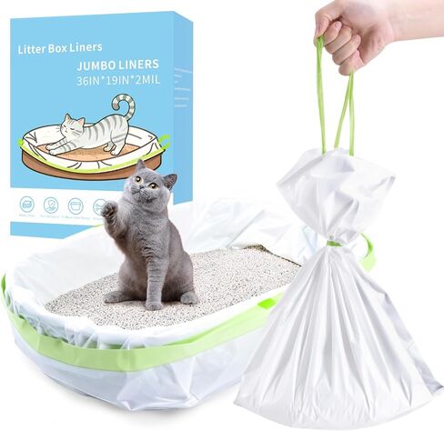 24 Count Jumbo Cat litter Box Liners, 36" x 19" Easy Clean Up Thick Large Kitty Litter Liner XL, Extra Large Heavy Duty Litter Pan Liner Bags with Drawstring for Pet Cat Litter Tray in Saudi Arabia