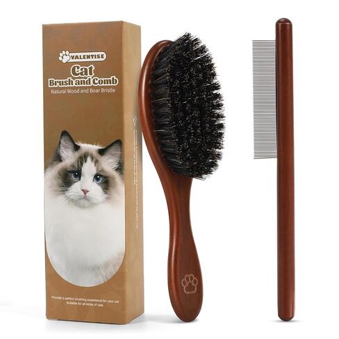فرشاة ومشط خشبيان للقطط، فرشاة شعر القطط بشعيرات الخنزير البحرية لتقليل تساقط الشعر والحفاظ على لمعان صحي، أداة يومية للعناية بالحيوانات الأليفة للكلاب والقطط in Kuwait