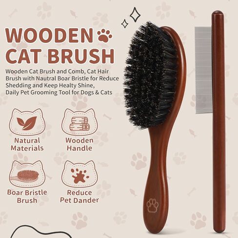 فرشاة ومشط خشبيان للقطط، فرشاة شعر القطط بشعيرات الخنزير البحرية لتقليل تساقط الشعر والحفاظ على لمعان صحي، أداة يومية للعناية بالحيوانات الأليفة للكلاب والقطط in Kuwait