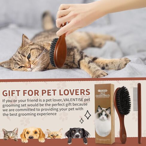 فرشاة ومشط خشبيان للقطط، فرشاة شعر القطط بشعيرات الخنزير البحرية لتقليل تساقط الشعر والحفاظ على لمعان صحي، أداة يومية للعناية بالحيوانات الأليفة للكلاب والقطط in Kuwait