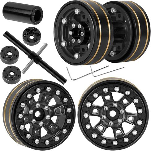 عجلات 1.3 بوصة لسيارة 1/18 TRX4M Ascent-18,1/24 SCX24 FCX24 RC الزاحفة، 1.3 خرزة مفردة ومزدوجة من الألومنيوم مع حواف نحاسية، 4 قطع، بني in Kuwait