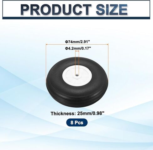 عجلات طائرة MECCANIXITY RC مقاس 2.91 بوصة × 0.98 بوصة × 0.17 بوصة OD RC طائرة، عجلات إسفنجية من البولي يوريثان، عجلة ذيل الإطارات استبدال عجلة إسفنجية RC لحزمة طائرة طراز RC مكونة من 8 قطع in Kuwait