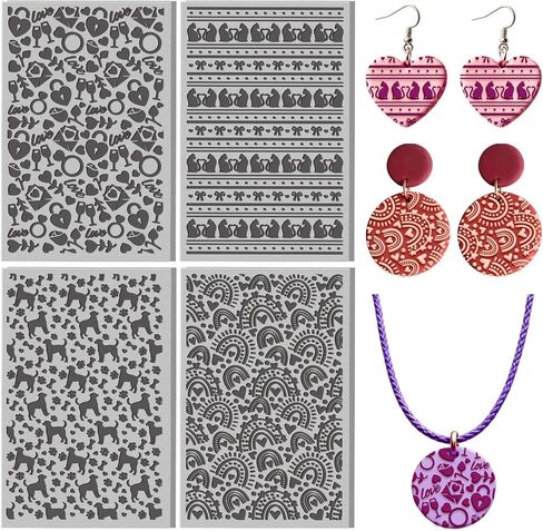 CHGCRAFT 4 Pcs Valentine's Day Polymer Clay Texture Sheet Love and Heart Cupid Mail Rubber Clay Texture Mat for Polymer Clays Making Earrings Jewelry DIY Crafts 3.9x2.6inch in Saudi Arabia