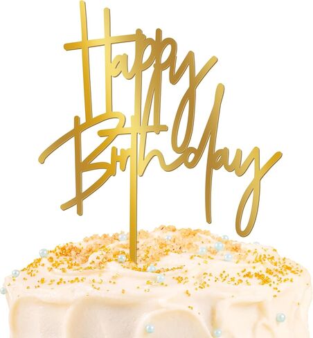 قطعة واحدة من أعلى كعكة عيد الميلاد الذهبية، 5.3 × 7.2 بوصة من الأكريليك، علامة كعكة عيد ميلاد سعيد، مرآة لامعة لتزيين كعكة عيد الميلاد للذكرى السنوية، وحفلات الزفاف، ومستلزمات حفلات أعياد الميلاد in Kuwait