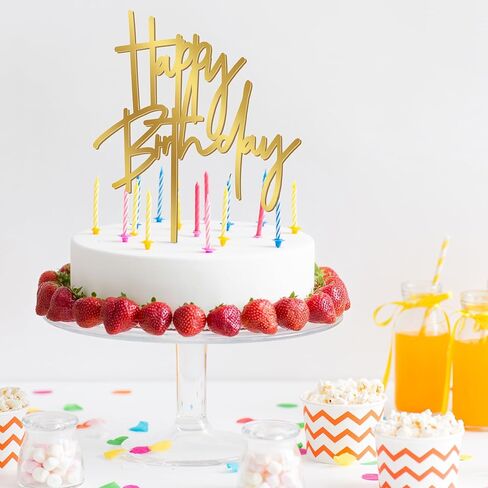 قطعة واحدة من أعلى كعكة عيد الميلاد الذهبية، 5.3 × 7.2 بوصة من الأكريليك، علامة كعكة عيد ميلاد سعيد، مرآة لامعة لتزيين كعكة عيد الميلاد للذكرى السنوية، وحفلات الزفاف، ومستلزمات حفلات أعياد الميلاد in Kuwait